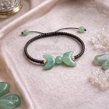 Green Aventurine Crescent Bracelet for Luck, Prosperity & Emotional Healing | Adjustable Natural Crystal Bracelet