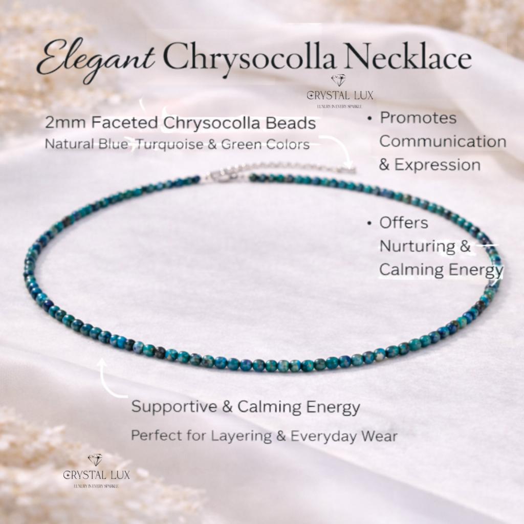 Luxury Chrysocolla 2mm Faceted Necklace – Calm & Communication Healing Crystal Neckpiece | Elegant Minimal Jewelry