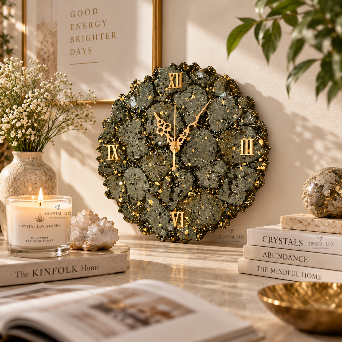 Natural Peruvian Pyrite Wall Clock | Sculptural Mineral Décor