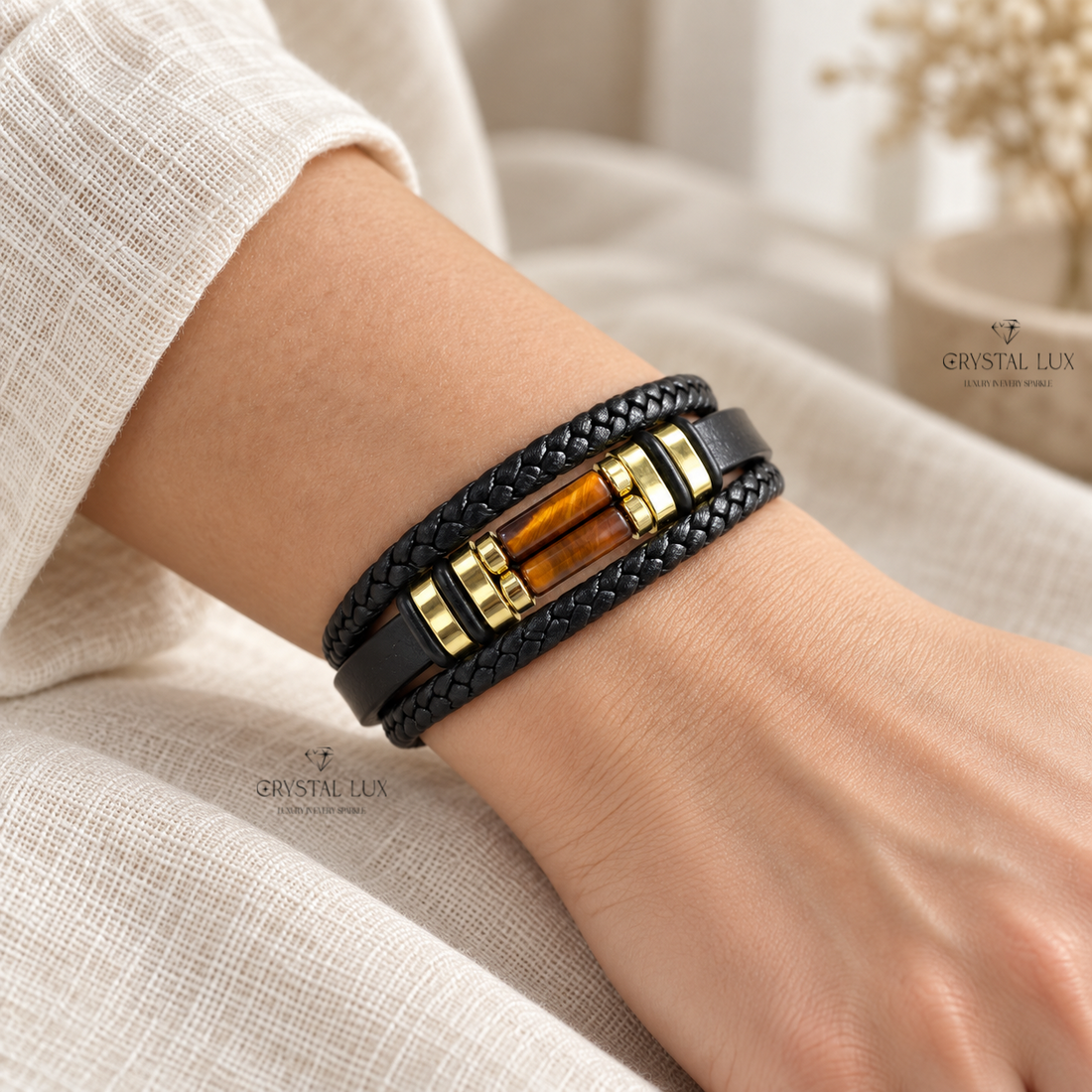 Red Carnelian Men’s Leather Band Bracelet | Crystal Lux Studio