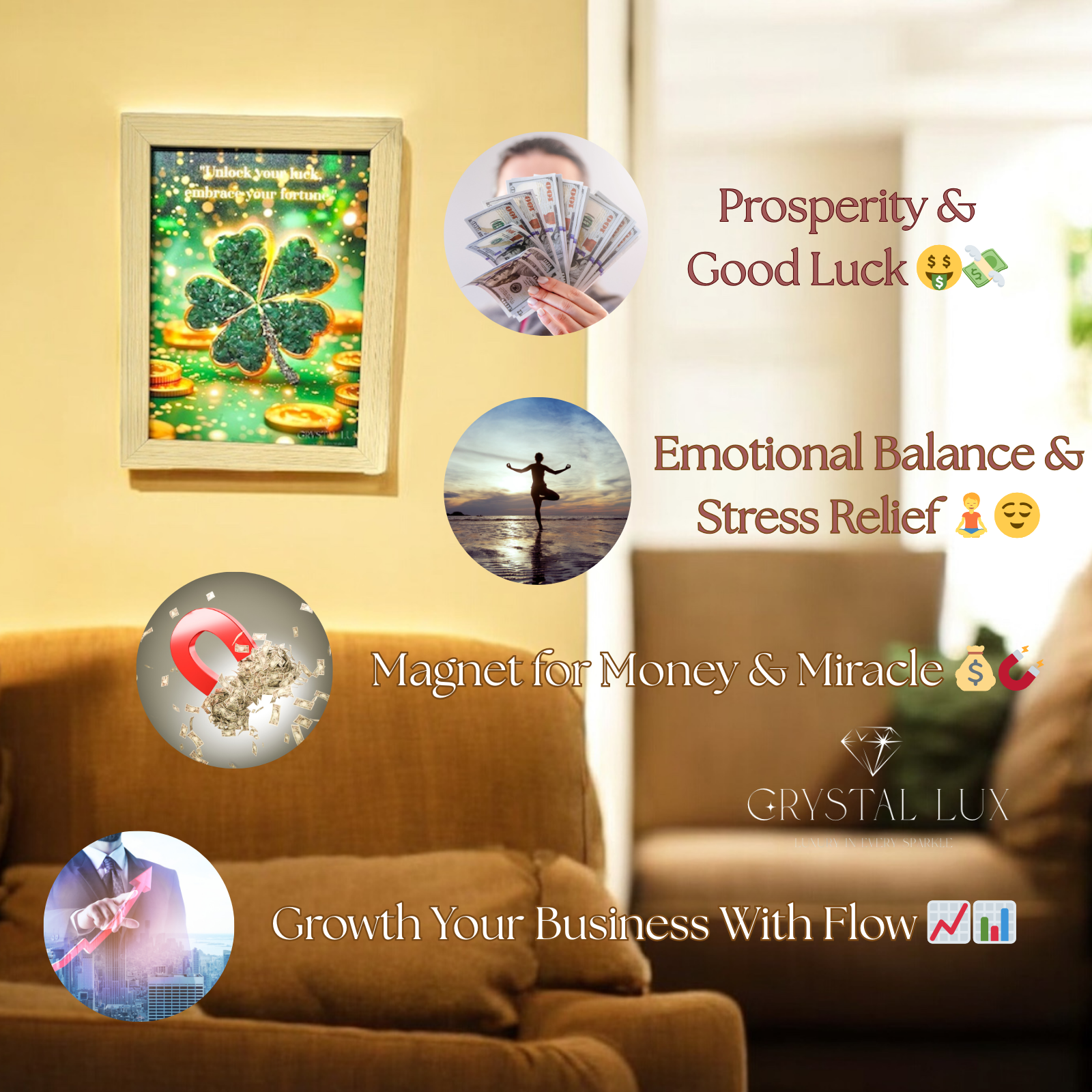 Five Leaf Jade Pyrite Prosperity Frame | Money Magnet Feng Shui Decor