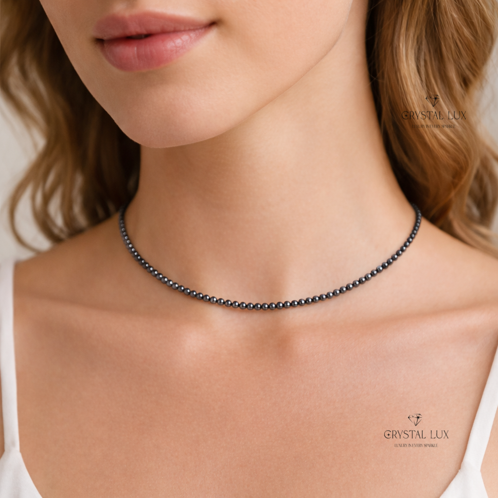 Luxury Hematite 2mm Faceted Necklace – Grounding Healing Crystal Neckpiece | Minimalist Protective Jewelry