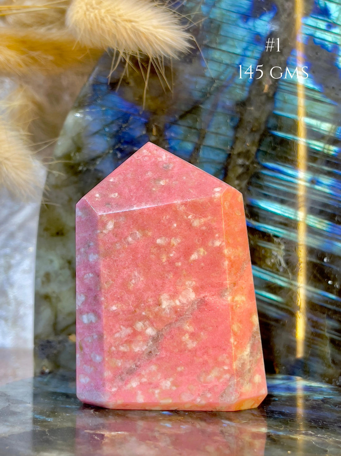 Thulite Crystal Tower for Emotional Healing & Self Love | Natural Pink Healing Stone