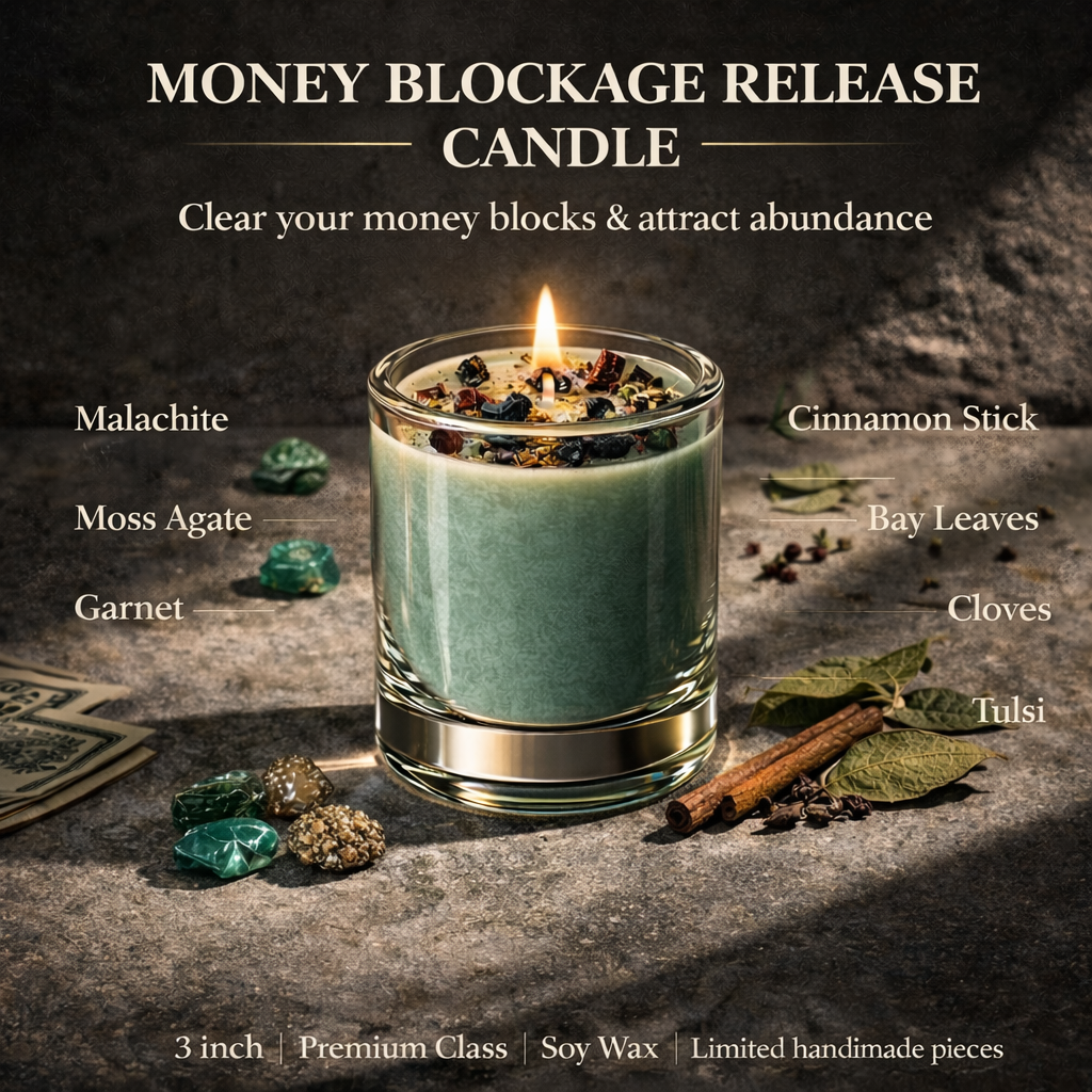 Money Manifestation Candle – Remove Financial Blocks | Luxury Soy Wax Ritual Candle