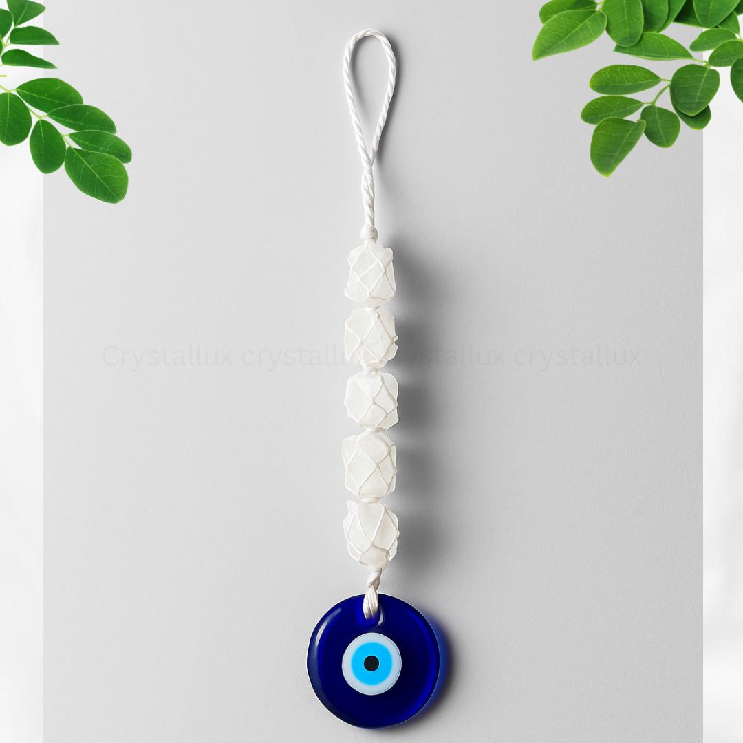 Selenite Hanger with Evil Eye - protective energy cleansing stone for home and office