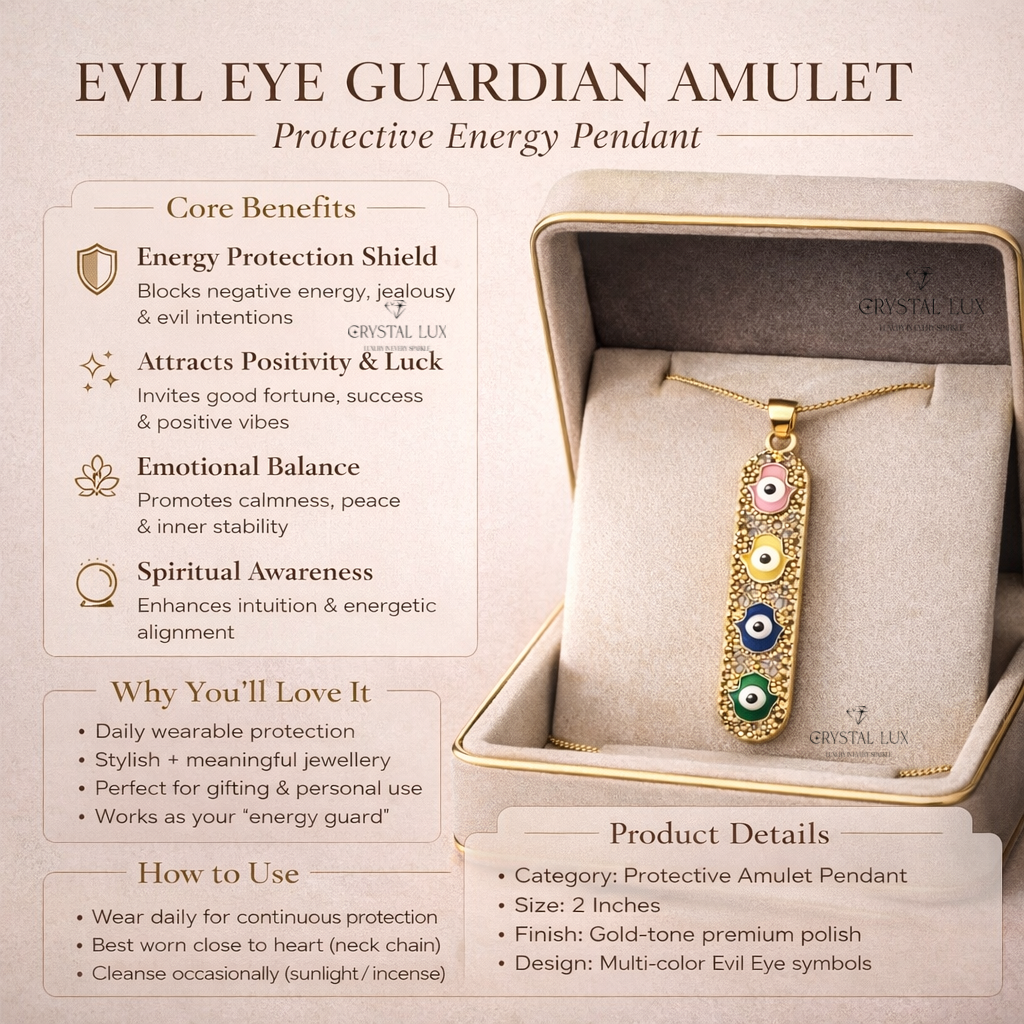 Hamsa Evil Eye Pendant Necklace for Protection, Luck & Energy Healing