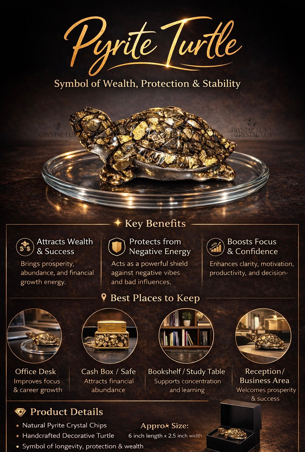 Feng Shui Pyrite Tortoise – Lucky Money Turtle for Financial Success & Positive Energy
