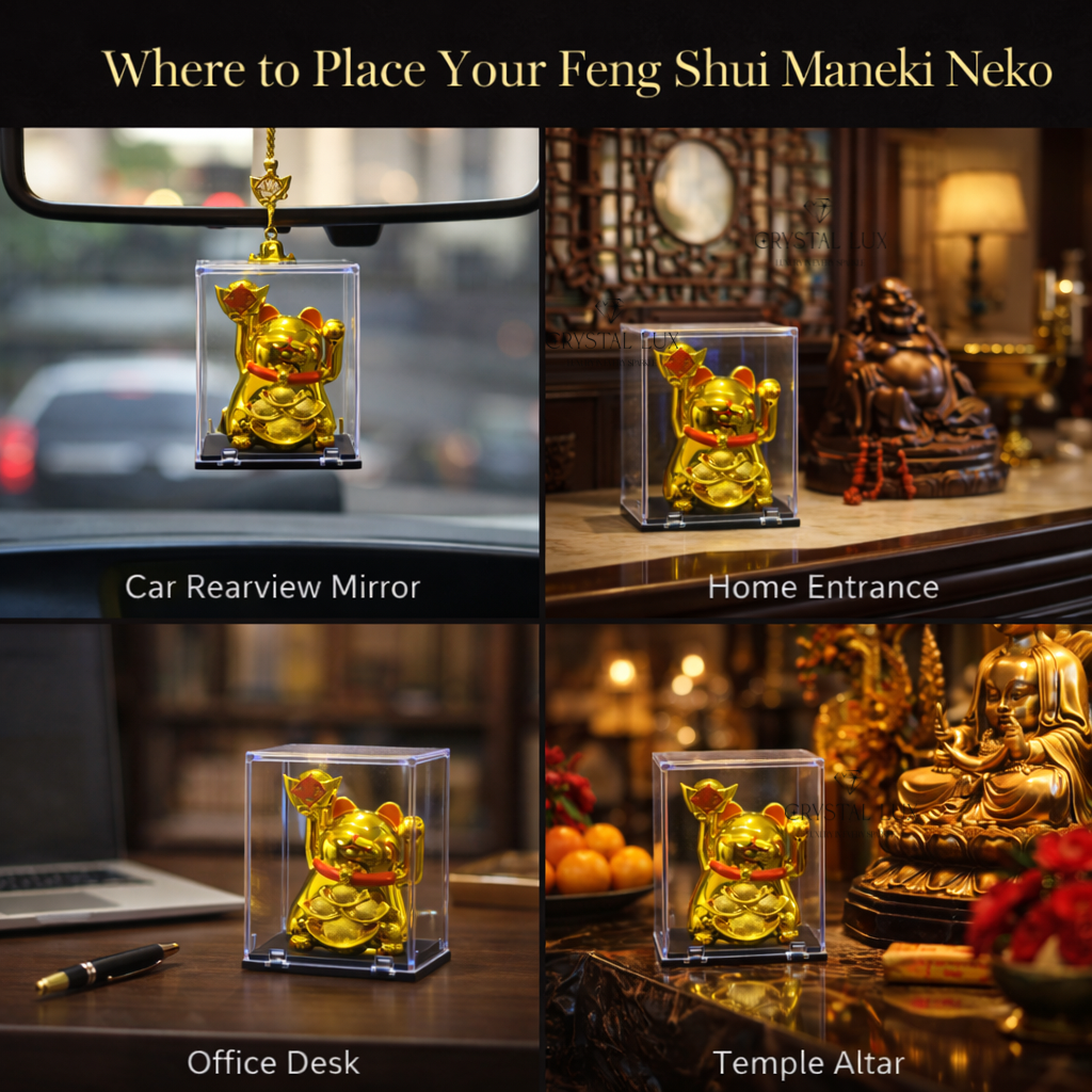 Feng Shui Lucky Cat Maneki Neko Gold Statue – Money Luck & Prosperity Symbol