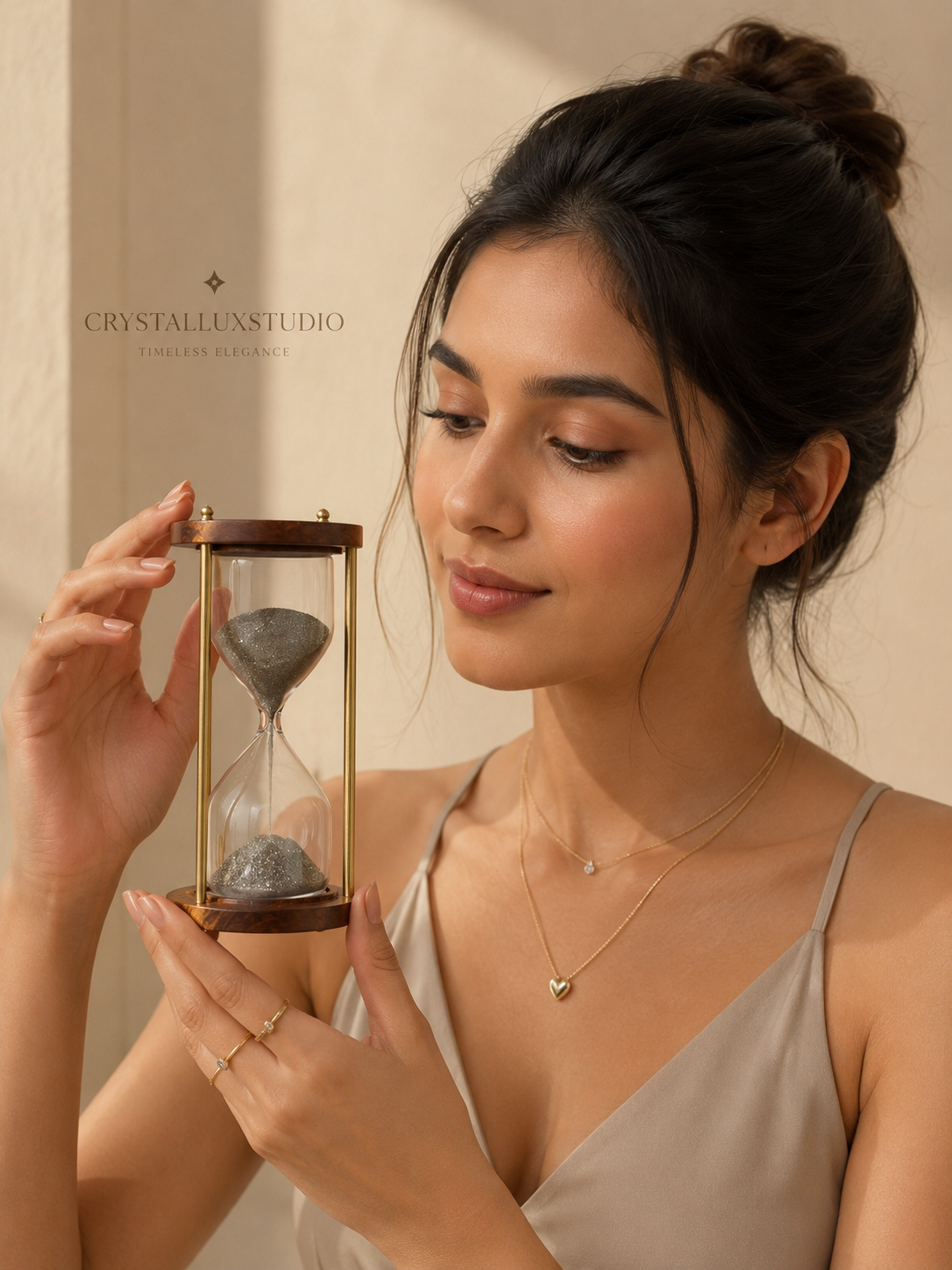 Pyrite Hourglass – Natural Pyrite Sand Crystal Hourglass for Focus, Abundance & Mindful Decor | Luxury Desk & Home Accent by Crystal Lux Studio