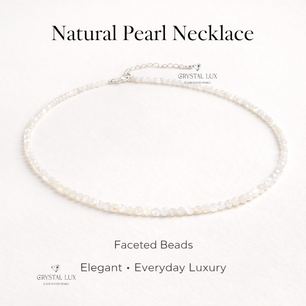 Luxury Mother of Pearl 2mm Faceted Necklace – Elegant Healing Shell Neckpiece | Minimalist Pearl Glow Jewelery