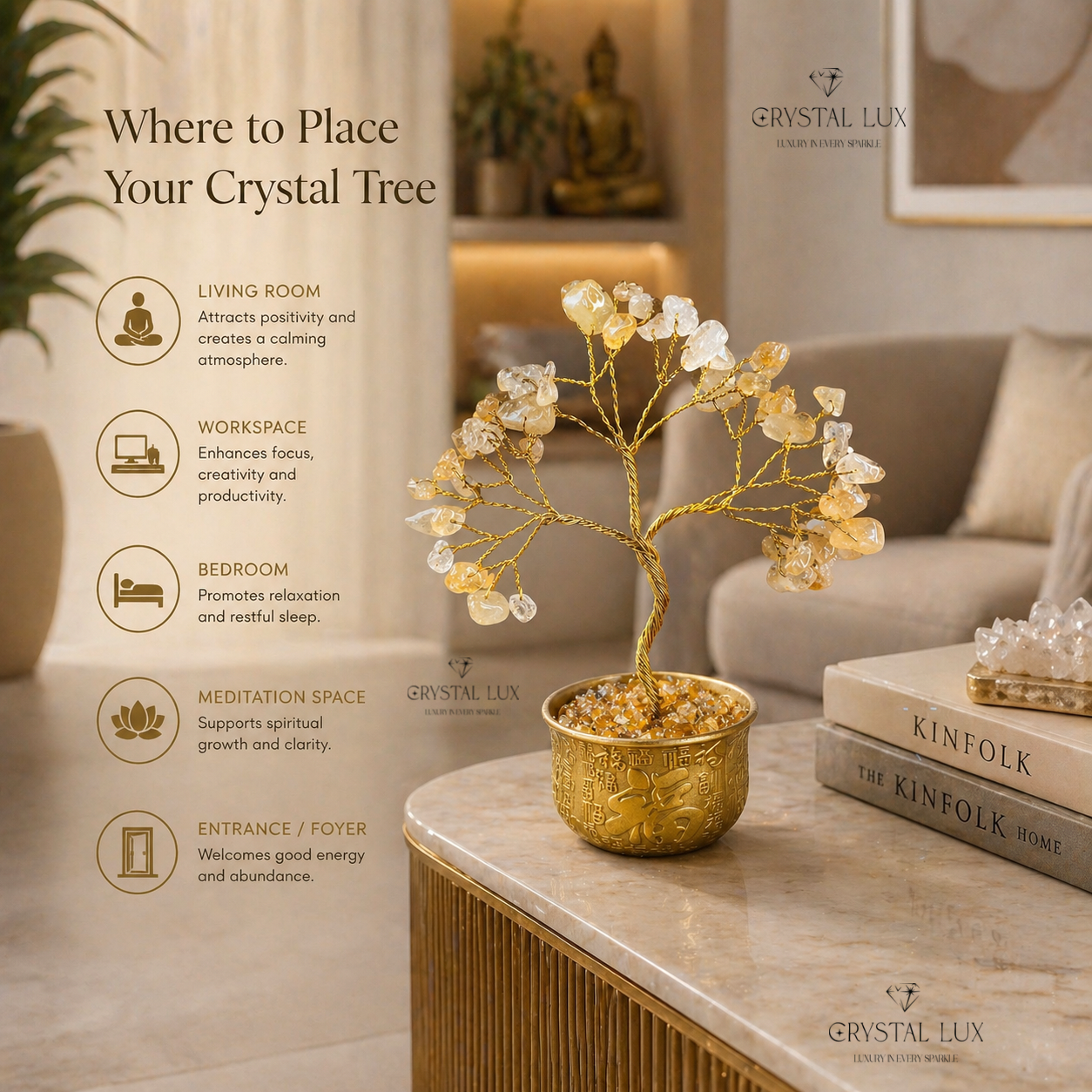 Citrine Crystal Tree for Wealth & Prosperity | Mini Feng Shui Money Tree Decor