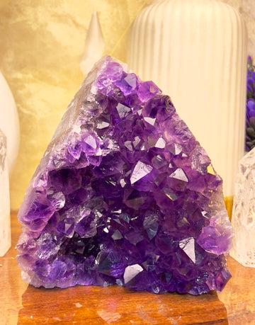 Natural Deep Purple Amethyst Cluster Standing Geode | Healing & Home Decor Stone