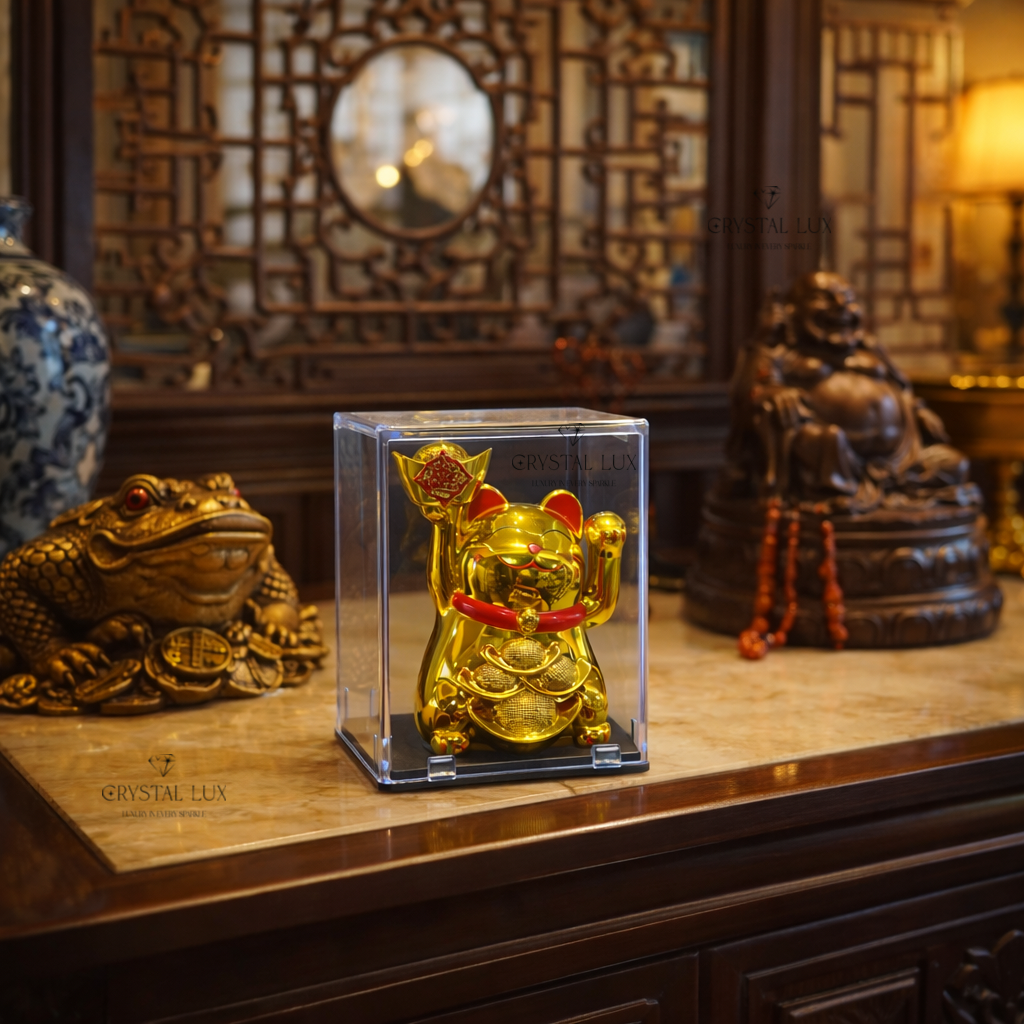 Feng Shui Lucky Cat Maneki Neko Gold Statue – Money Luck & Prosperity Symbol