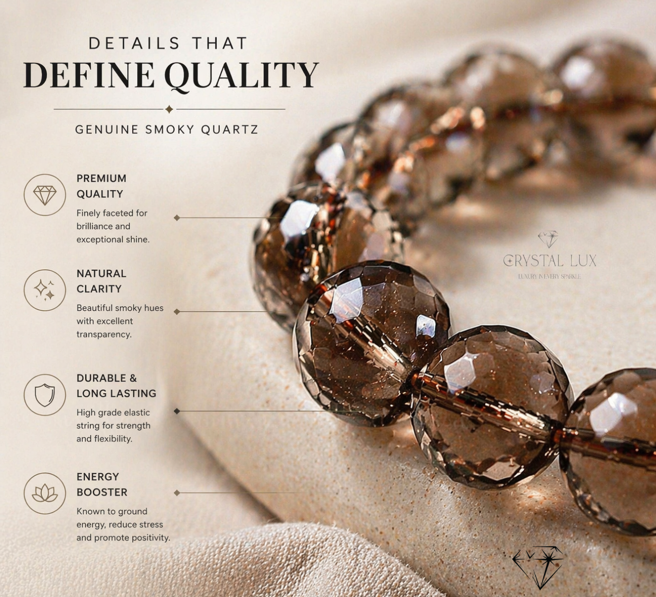Smokey Quartz Faceted Protection & Grounding Bracelet – Natural Crystal Healing