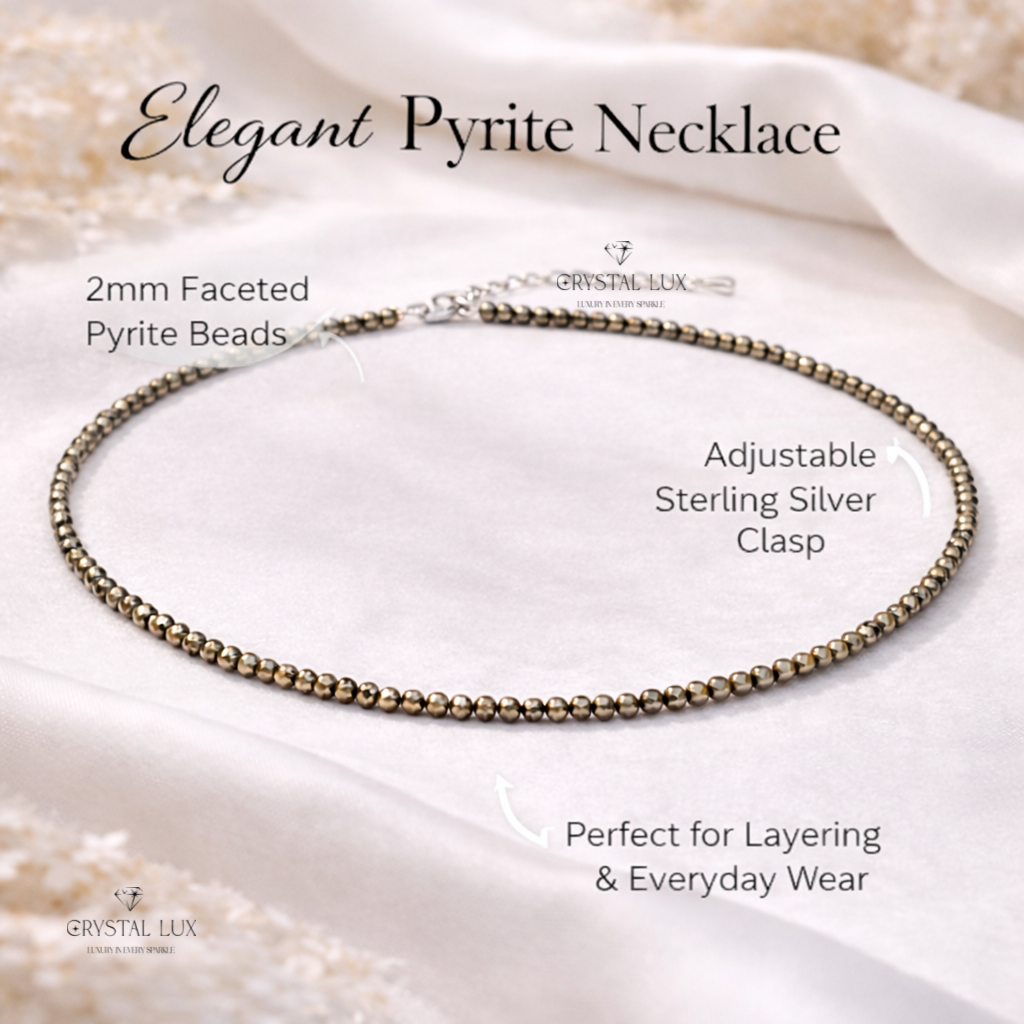 Luxury Pyrite 2mm Faceted Necklace – Wealth & Protection Healing Crystal Neckpiece | Minimalist Premium Jewelry