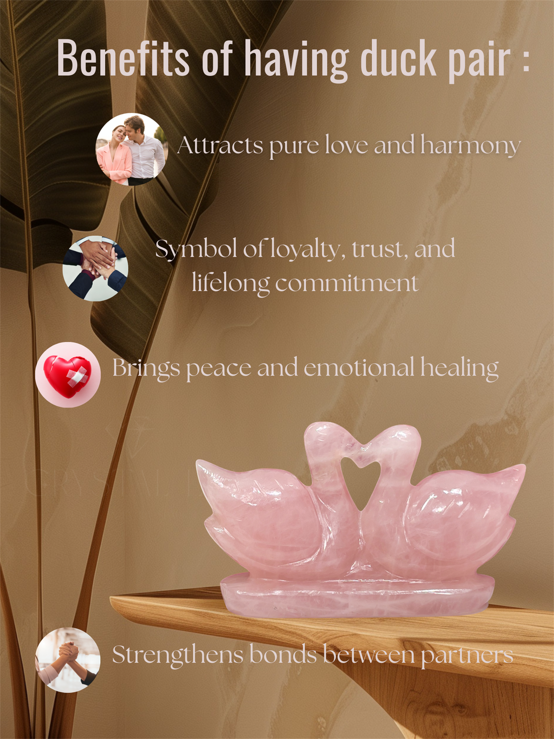 Rose Quartz Kissing Swan Pair – Love & Relationship Harmony Crystal | Natural Rose Quartz Home Decor