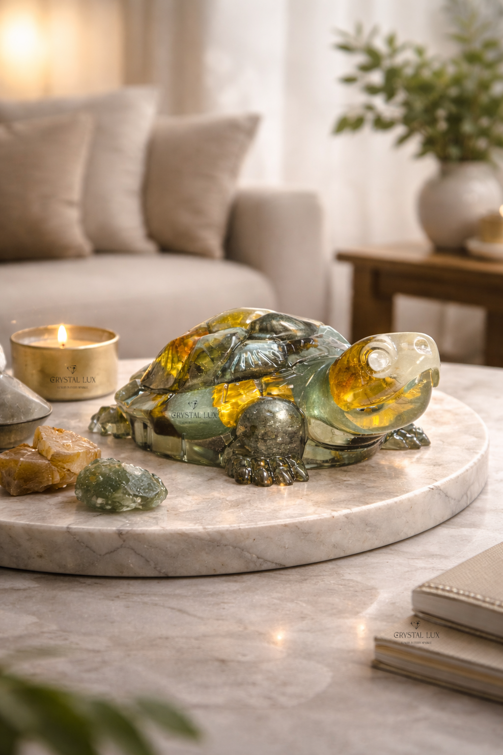 Money Magnet Vastu Turtle (5 Inch) – Citrine, Pyrite, Tiger Eye & Aventurine Wealth Feng Shui Tortoise for Prosperity & Success