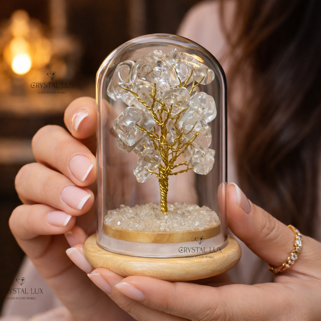 Mini Crystal Bonsai Tree in Glass Dome – Spiritual Home & Office Energy Decor