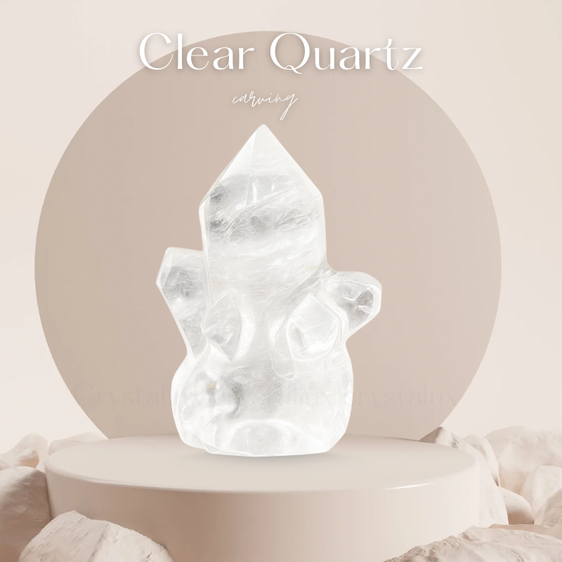 Hand-Carved Clear Quartz Cluster | Single Stone Crystal for Healing, Meditation & Energy | Natural Raw Decor, Chakra Balancing & Spiritual Wellness