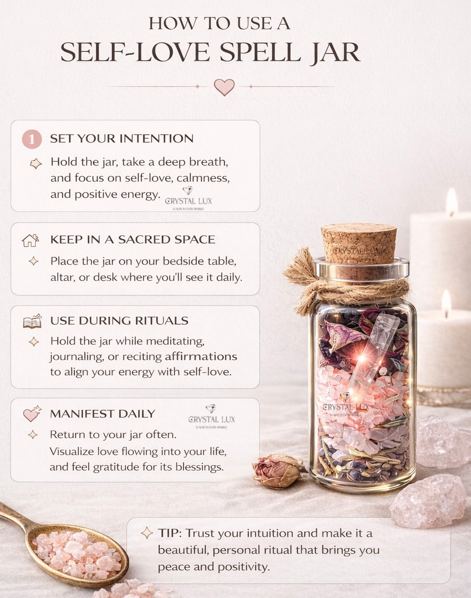 Self Love Crystal Jar | Manifestation Spell Bottle for Confidence, Love & Energy Healing