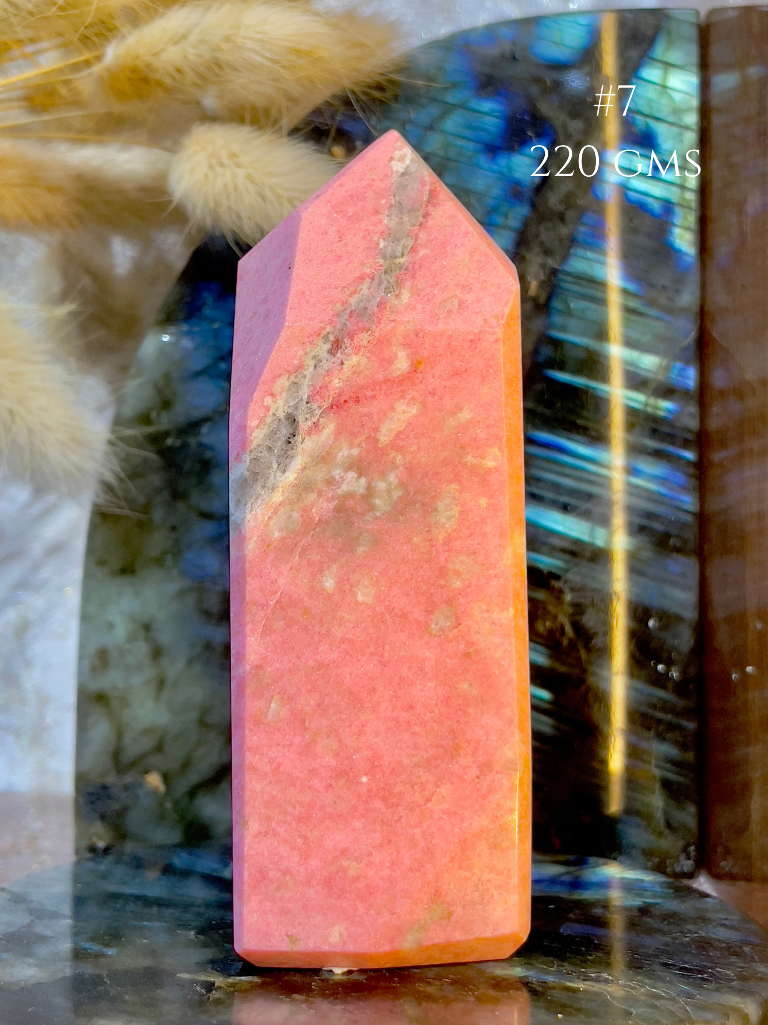 Thulite Crystal Tower for Emotional Healing & Self Love | Natural Pink Healing Stone