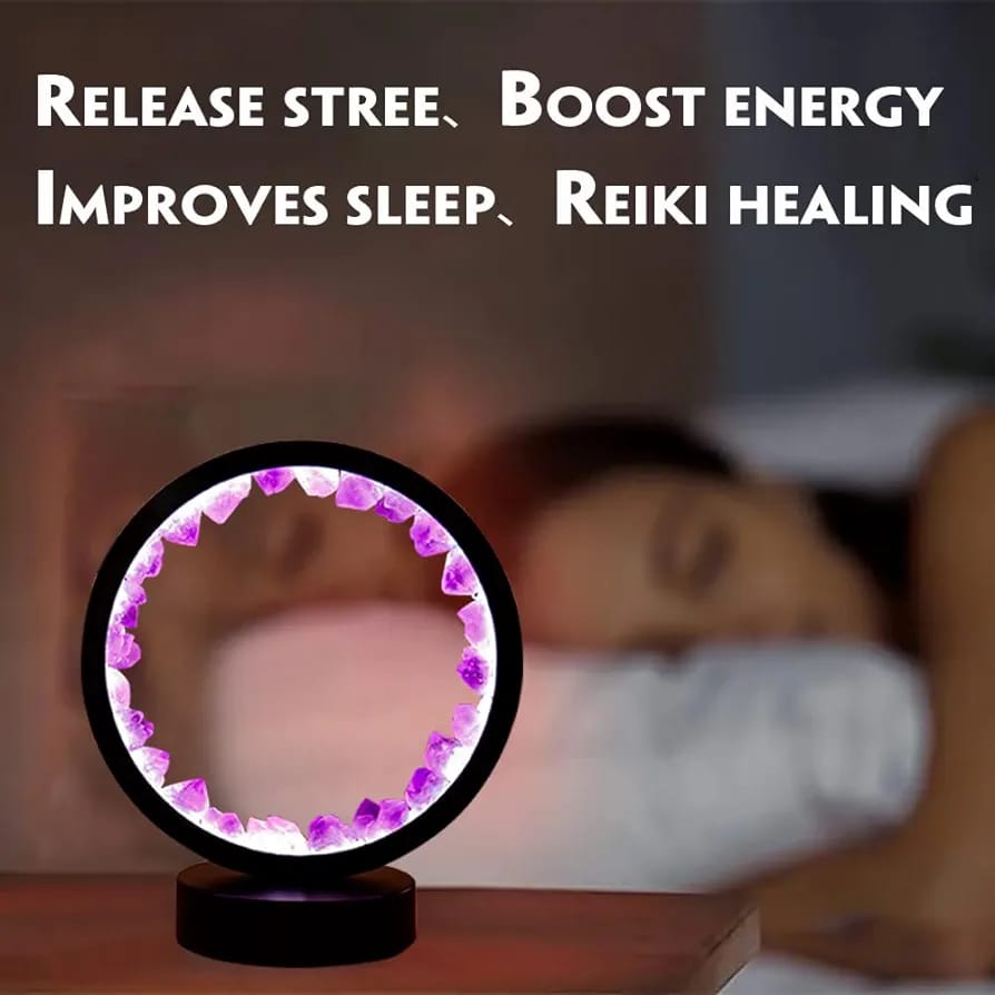 Natural Amethyst Crystal Table Lamp | Healing Stone Ring Light for Meditation, Relaxation & Home Décor (USB Powered)
