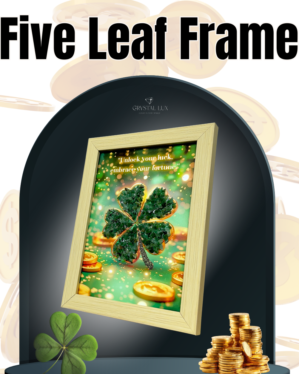 Five Leaf Jade Pyrite Prosperity Frame | Money Magnet Feng Shui Decor