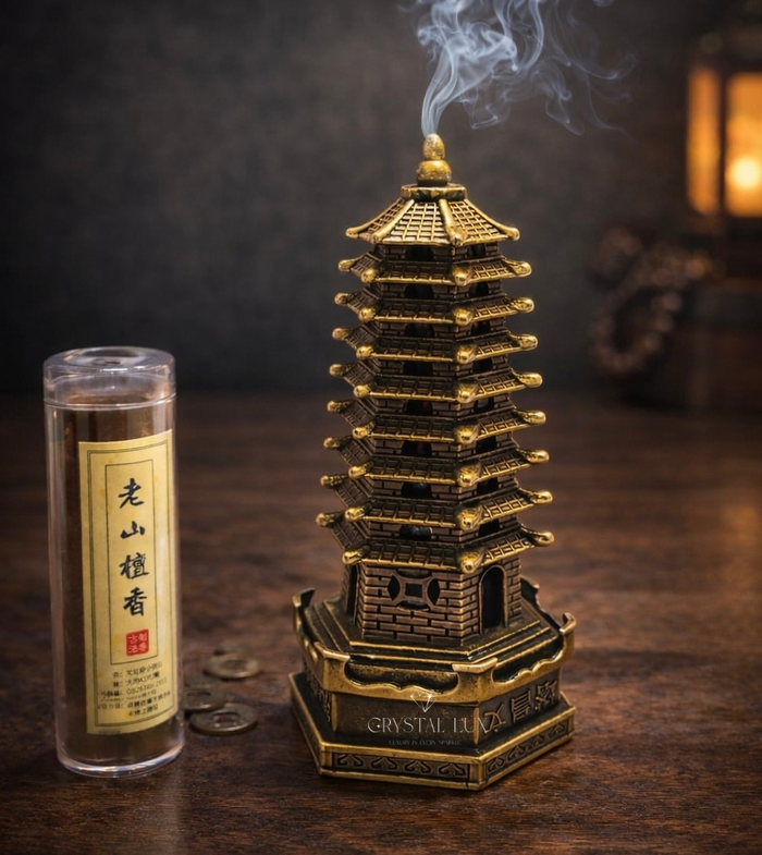 Tour d'éducation Feng Shui avec brûleur d'encens en bois de santal pour la concentration, l'étude et l l'évolution professionnelle
