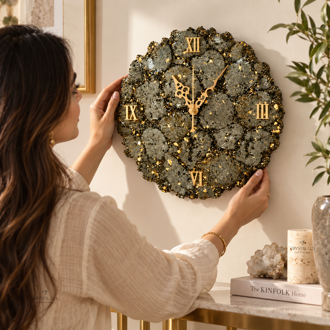 Natural Peruvian Pyrite Wall Clock | Sculptural Mineral Décor