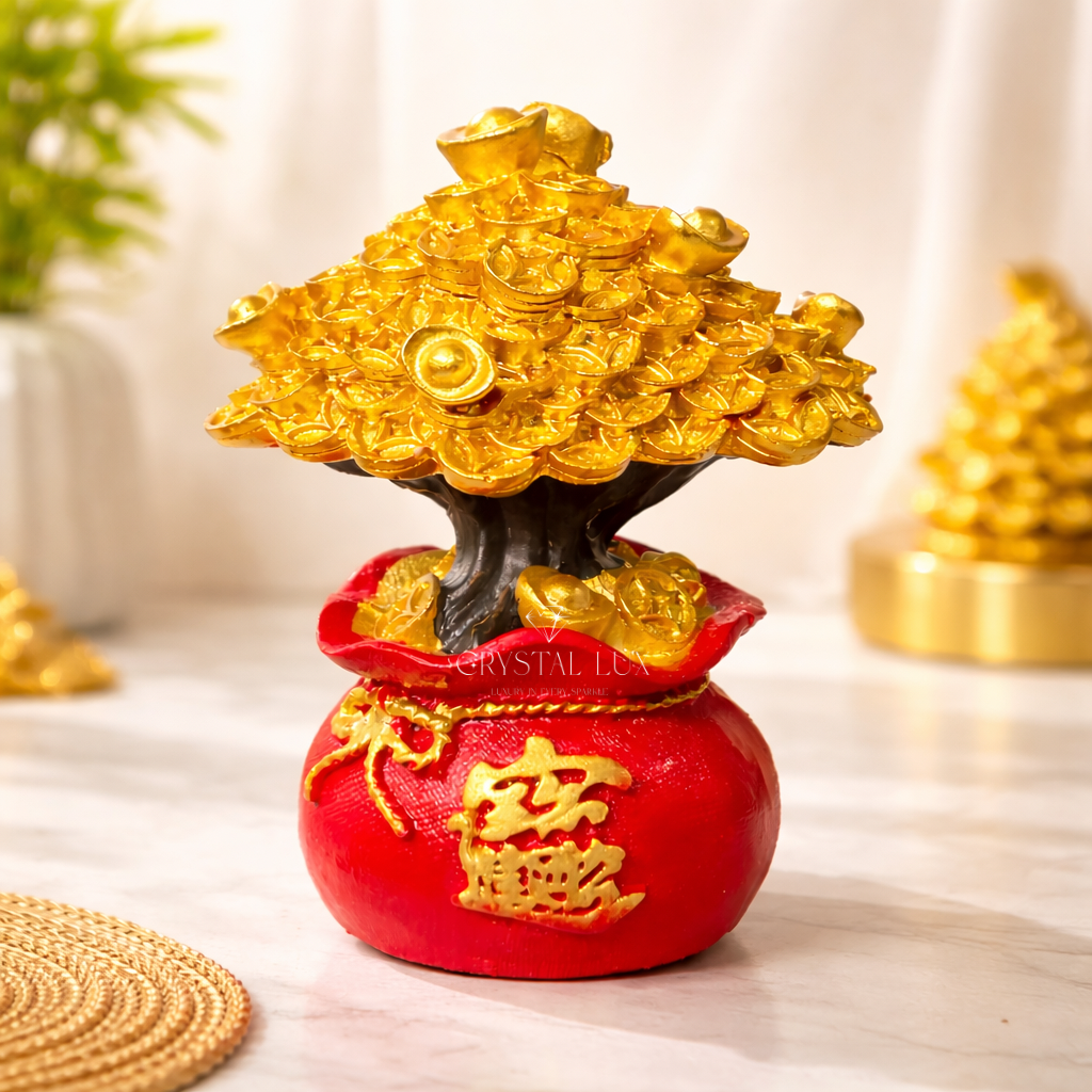 Golden Feng Shui Money Tree Showpiece | Wealth & Prosperity Decor for Home & Office