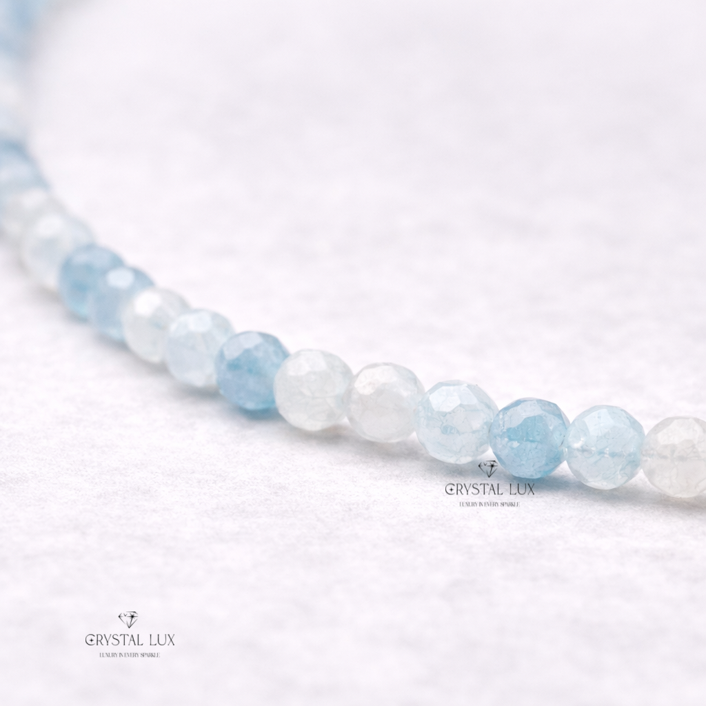 Luxury Aquamarine 2mm Faceted Necklace – Calm & Communication Healing Crystal Neckpiece | Minimal Elegant Jewelry