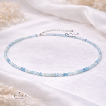 Luxury Aquamarine 2mm Faceted Necklace – Calm & Communication Healing Crystal Neckpiece | Minimal Elegant Jewelry