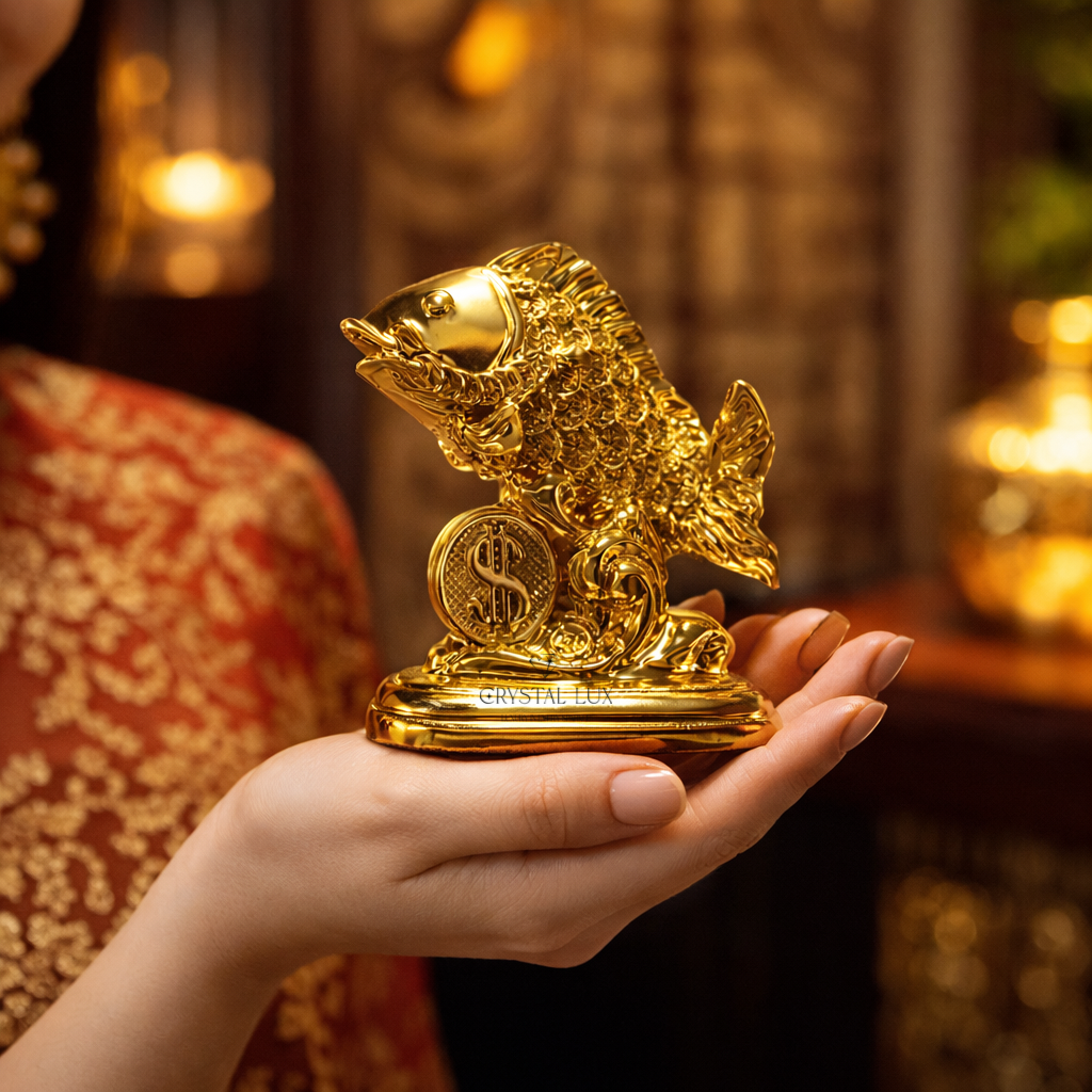 Feng Shui Wealth Fish with Coin – Money Luck & Prosperity Symbol Decor