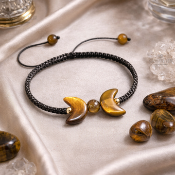 Tiger Eye Crescent Bracelet for Protection & Confidence | Natural Healing Crystal Adjustable Bracelet