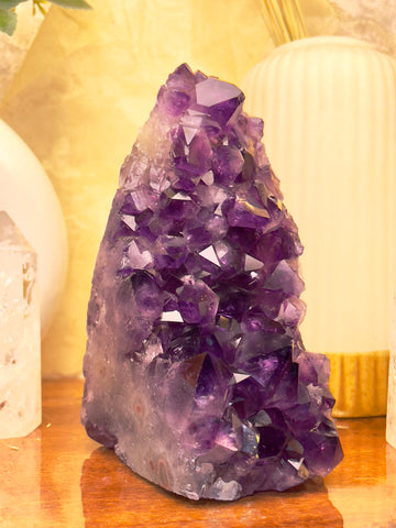 Natural Deep Purple Amethyst Cluster Standing Geode | Healing & Home Decor Stone