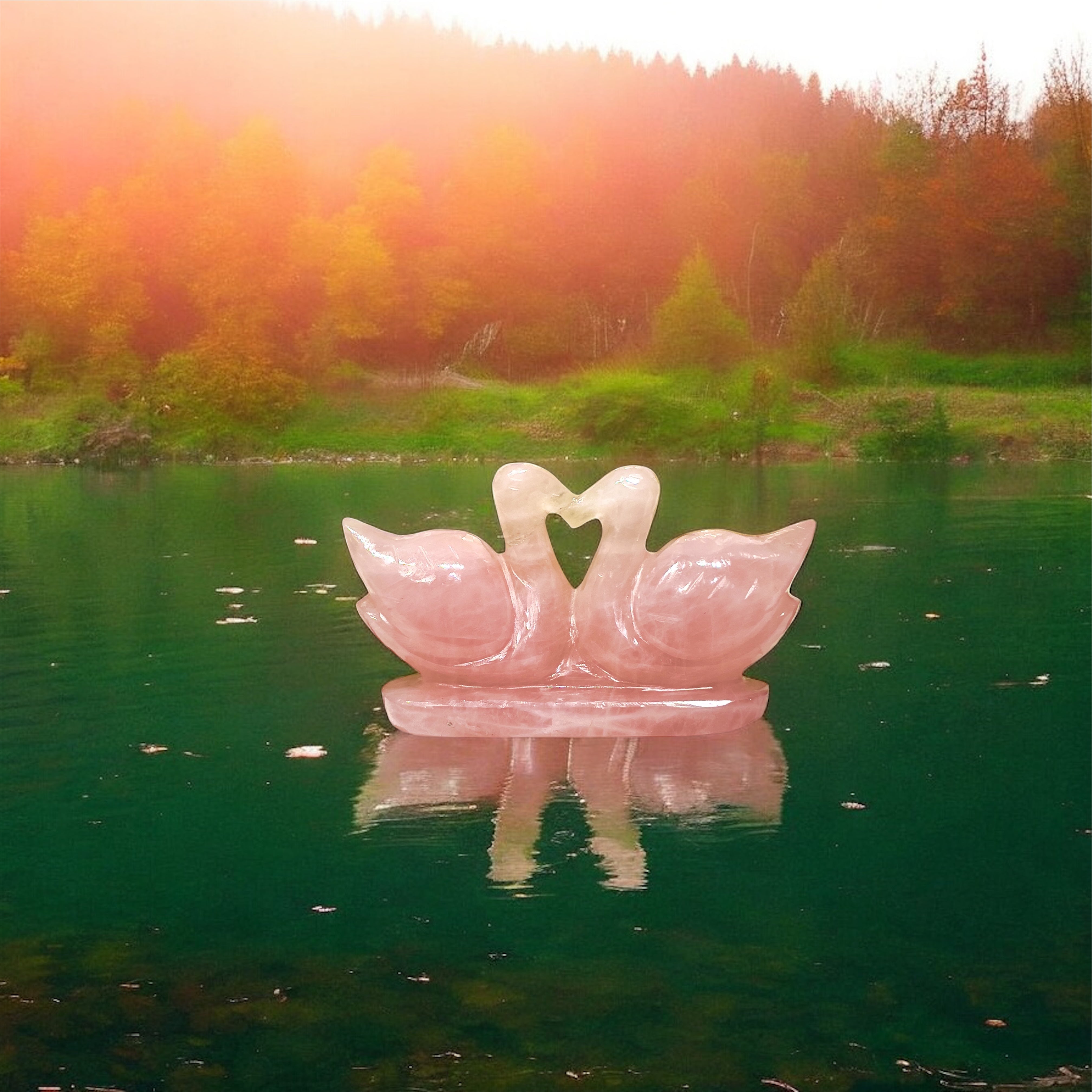 Cygnes en quartz rose – Symbole d'amour et d'harmonie | Décoration d'intérieur en quartz rose naturel