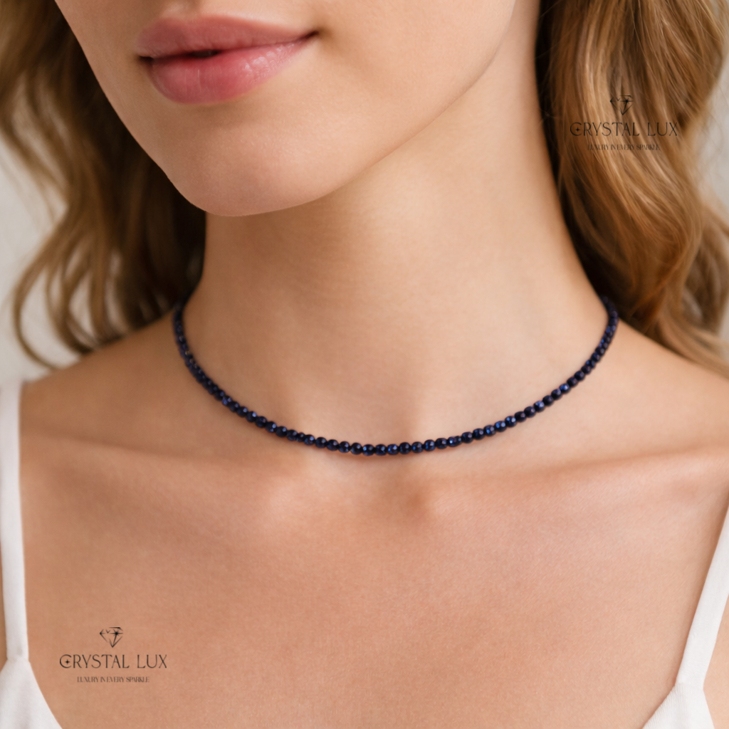 Luxury Blue Sandstone 2mm Faceted Necklace – Handmade Healing Crystal Jewelry | Elegant Minimal Neckpiece