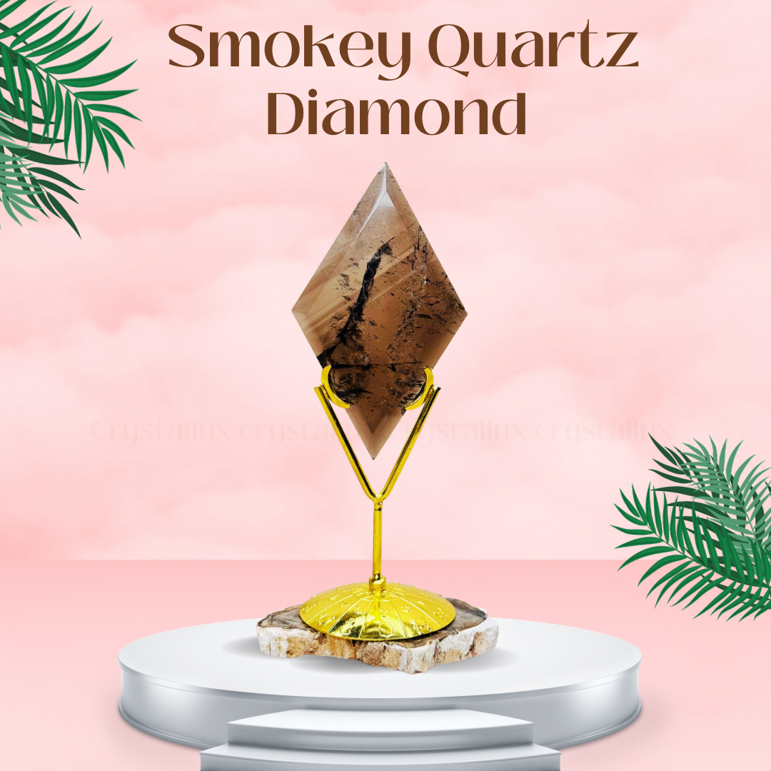 Luxury Smokey Quartz Diamond Crystal | Grounding Stone for Meditation & Home Display