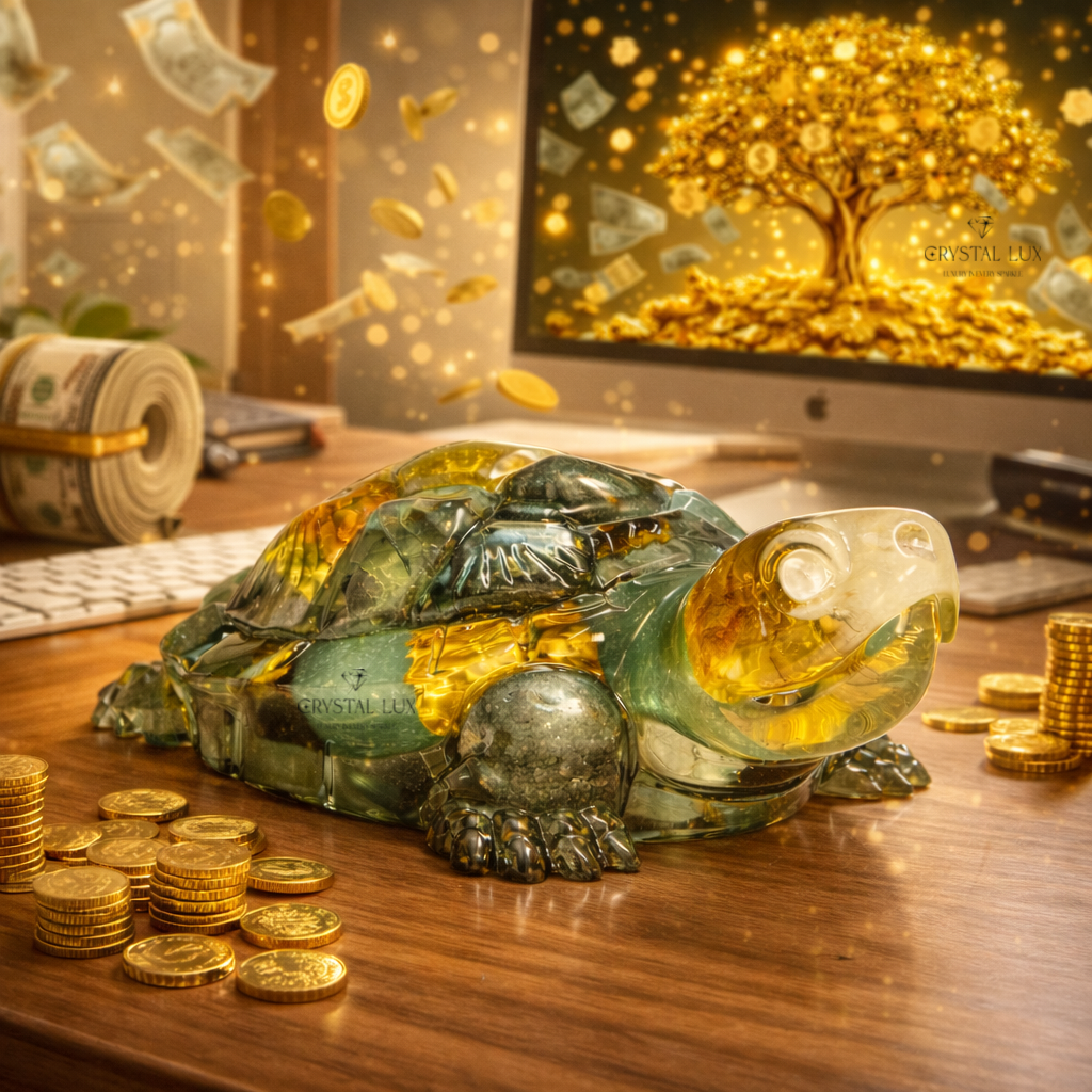 Money Magnet Vastu Turtle (5 Inch) – Citrine, Pyrite, Tiger Eye & Aventurine Wealth Feng Shui Tortoise for Prosperity & Success