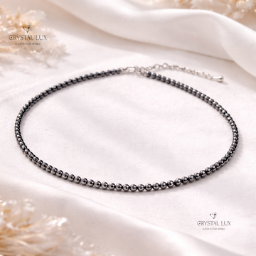 Luxury Hematite 2mm Faceted Necklace – Grounding Healing Crystal Neckpiece | Minimalist Protective Jewelry