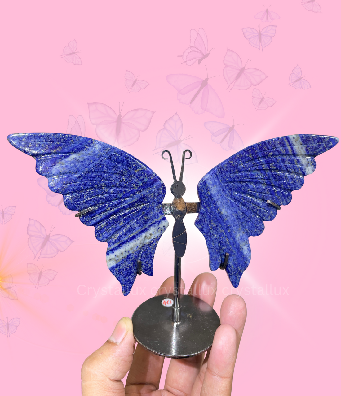 Lapis Lazuli Butterfly – Hand-Carved Wings with Stainless Steel Stand