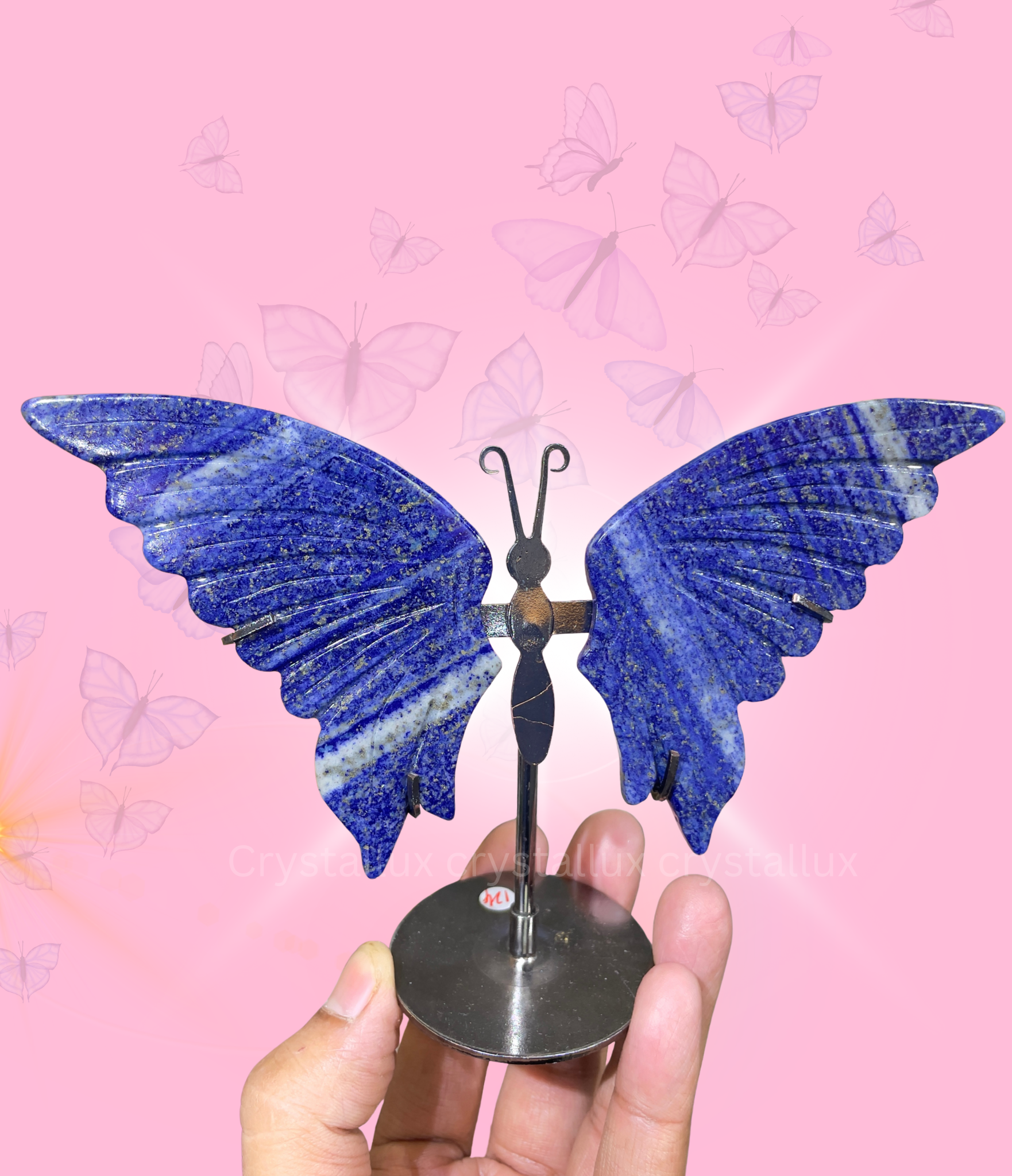 Lapis Lazuli Butterfly – Hand-Carved Wings with Stainless Steel Stand