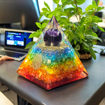 Rainbow Chakra Crystal Orgonite Pyramid for Protection, Balance & Manifestation