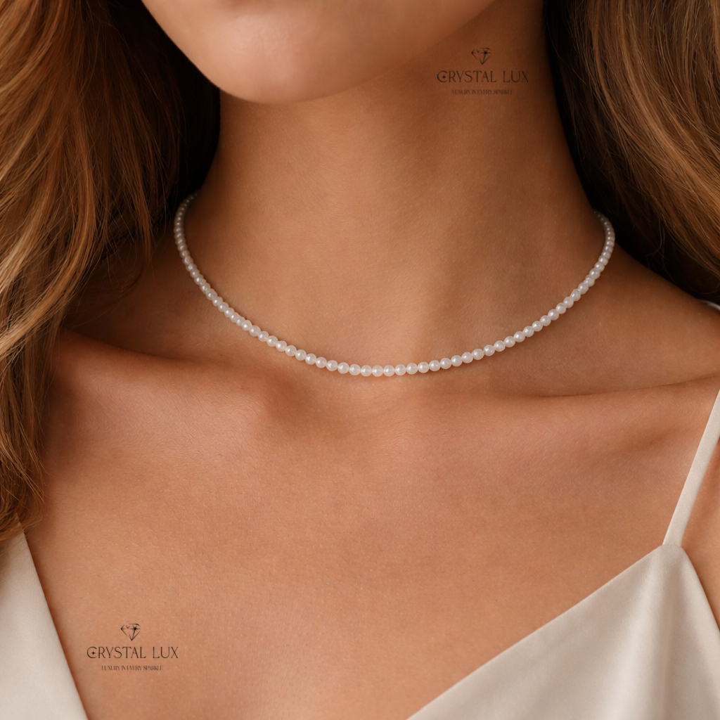 Luxury Mother of Pearl 2mm Faceted Necklace – Elegant Healing Shell Neckpiece | Minimalist Pearl Glow Jewelery