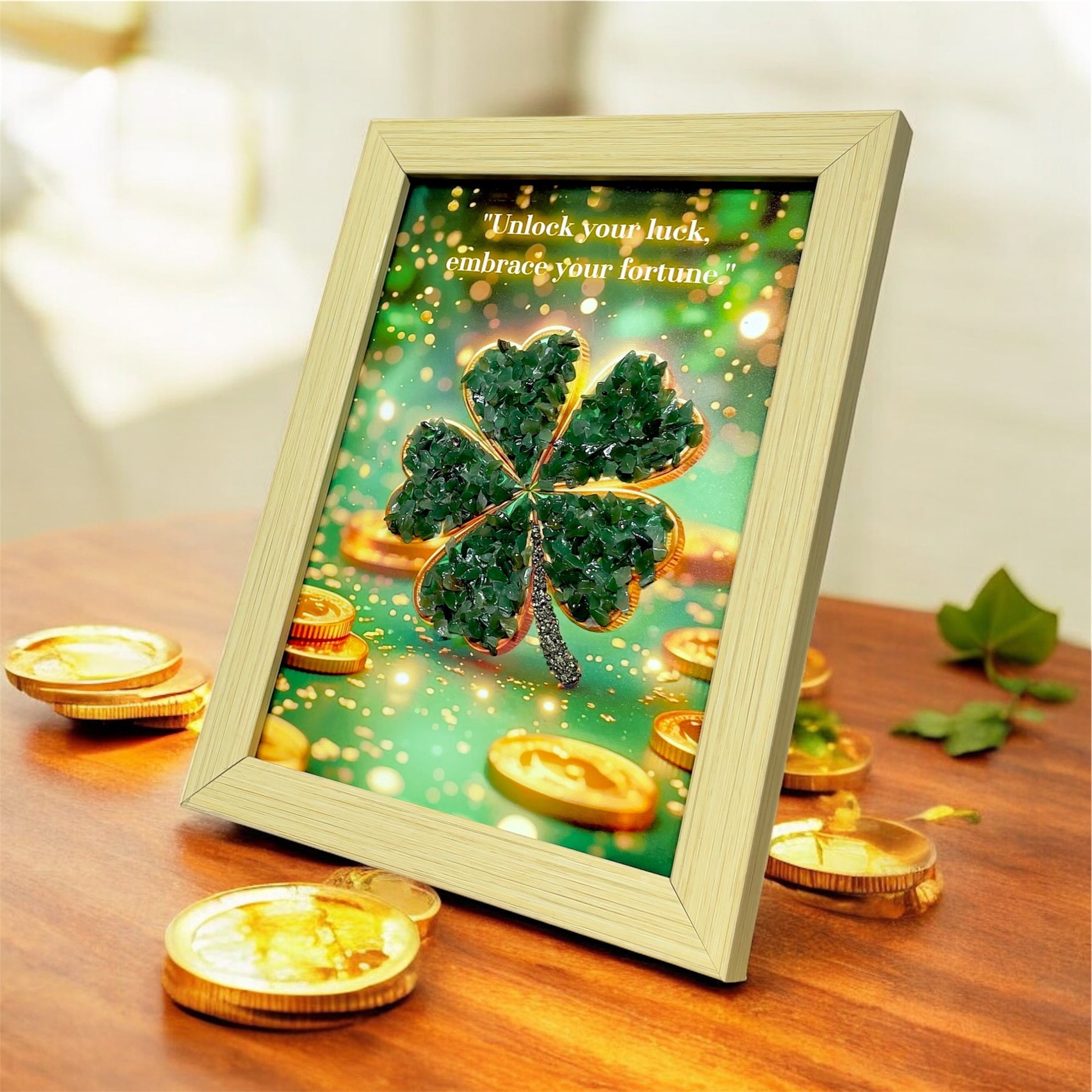 Five Leaf Jade Pyrite Prosperity Frame | Money Magnet Feng Shui Decor