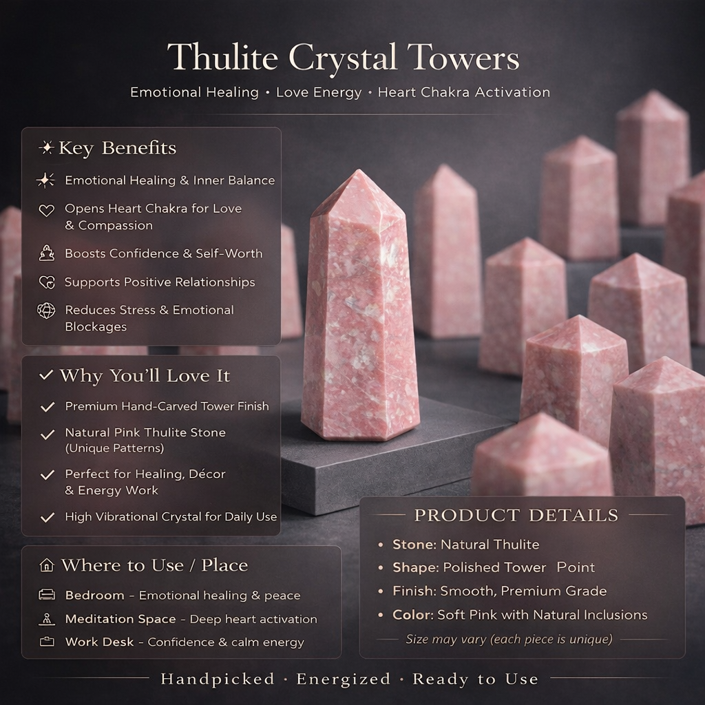 Thulite Crystal Tower for Emotional Healing & Self Love | Natural Pink Healing Stone