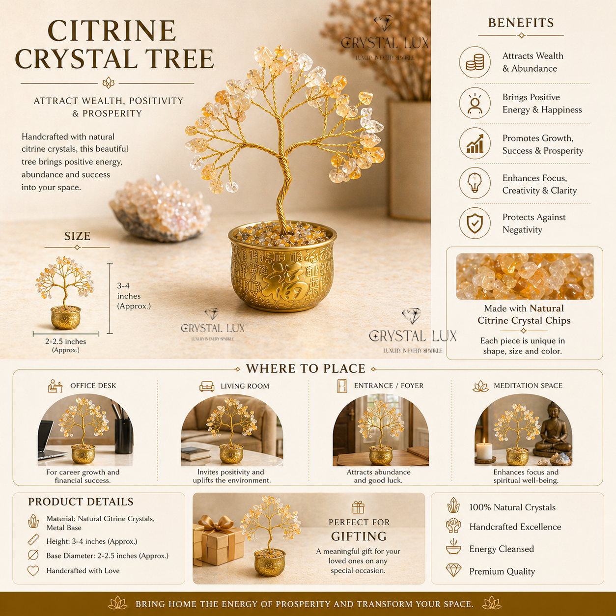 Citrine Crystal Tree for Wealth & Prosperity | Mini Feng Shui Money Tree Decor