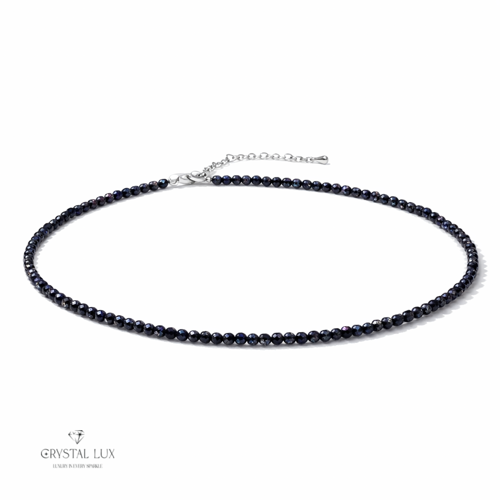 Luxury Blue Sandstone 2mm Faceted Necklace – Handmade Healing Crystal Jewelry | Elegant Minimal Neckpiece
