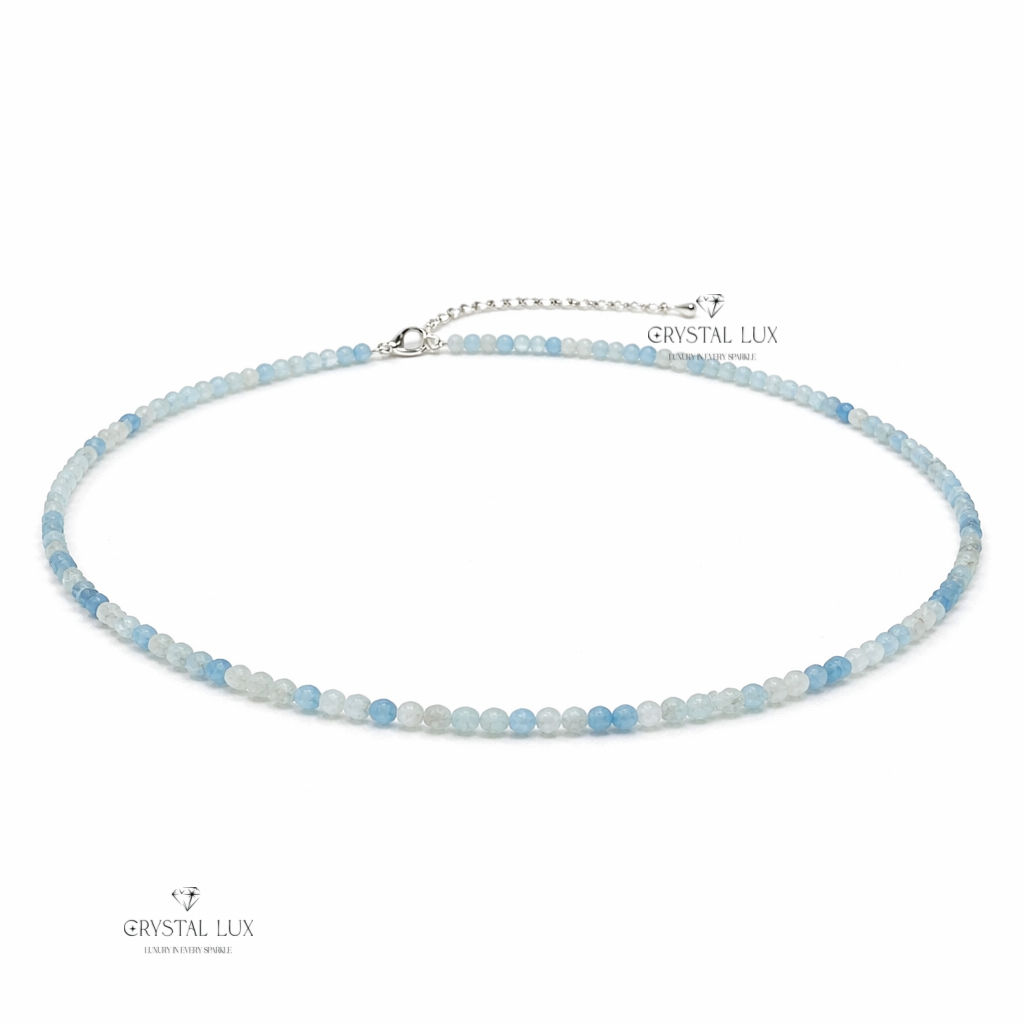 Luxury Aquamarine 2mm Faceted Necklace – Calm & Communication Healing Crystal Neckpiece | Minimal Elegant Jewelry