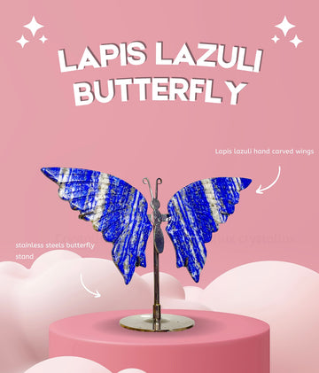 Lapis Lazuli Butterfly – Hand-Carved Wings with Stainless Steel Stand